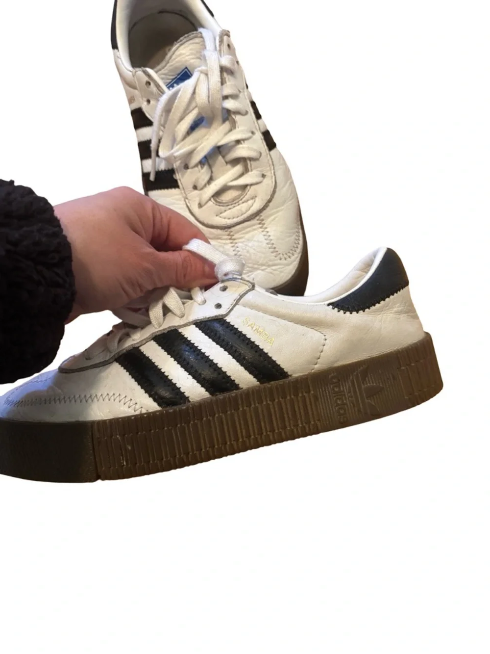 adidas Samba platform White Sneakers with Black Stripes and Blue Logo - Picture 2 of 5